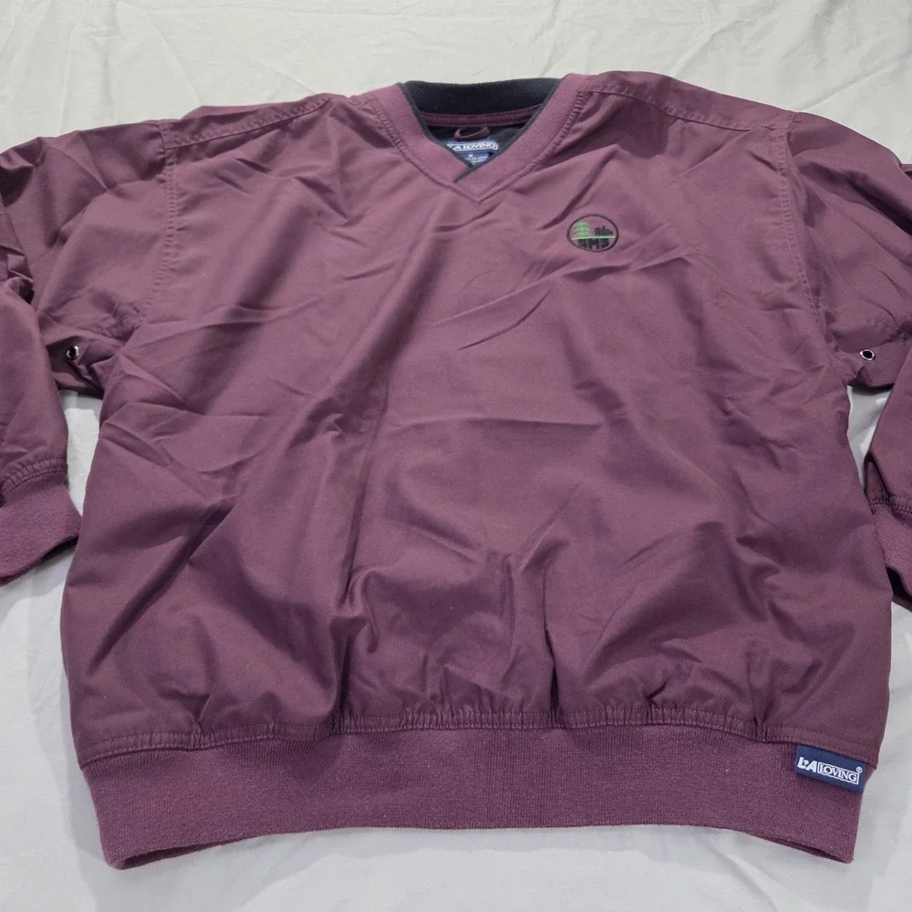 VTG LA Loving Men's Pullover Windbreaker Jacket Purple V-neck Embroidered Sz M